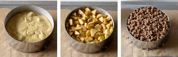 Montage et cuisson du crumb cake pomme cannelle